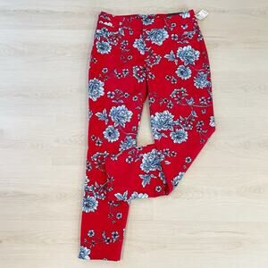 NEW Roz & Ali Floral Cropped Pants Red Blue Size 6